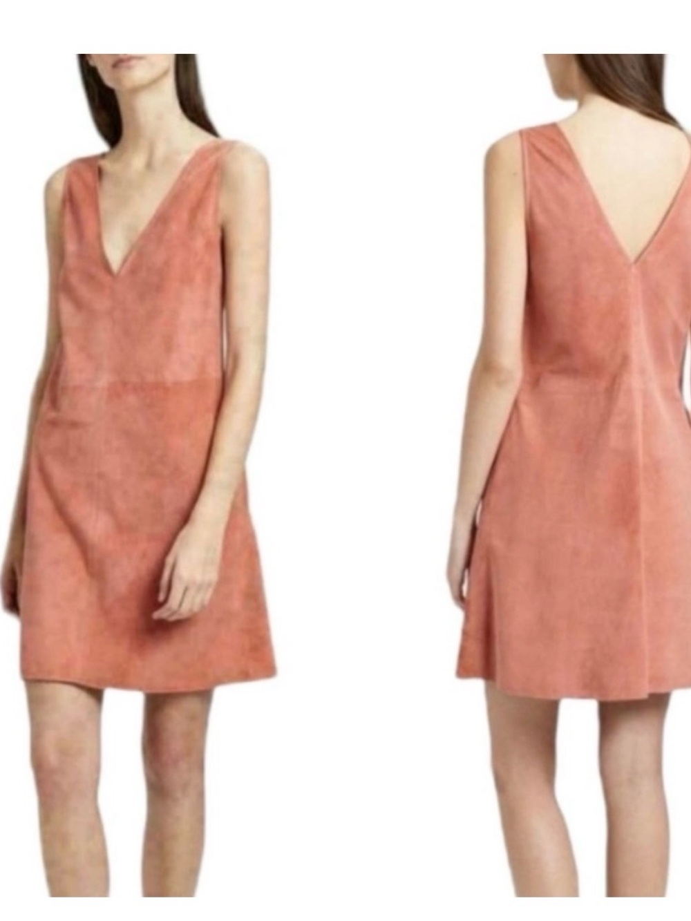 Theory Coral Suede Sleeveless V-Neck Mini Dress